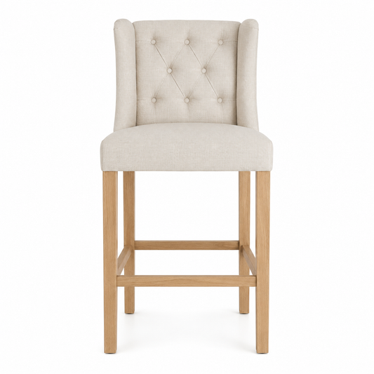 Barhocker Hectori - Beiger Stoff & Beine aus Natureiche - 58 x 55 x 141 cm