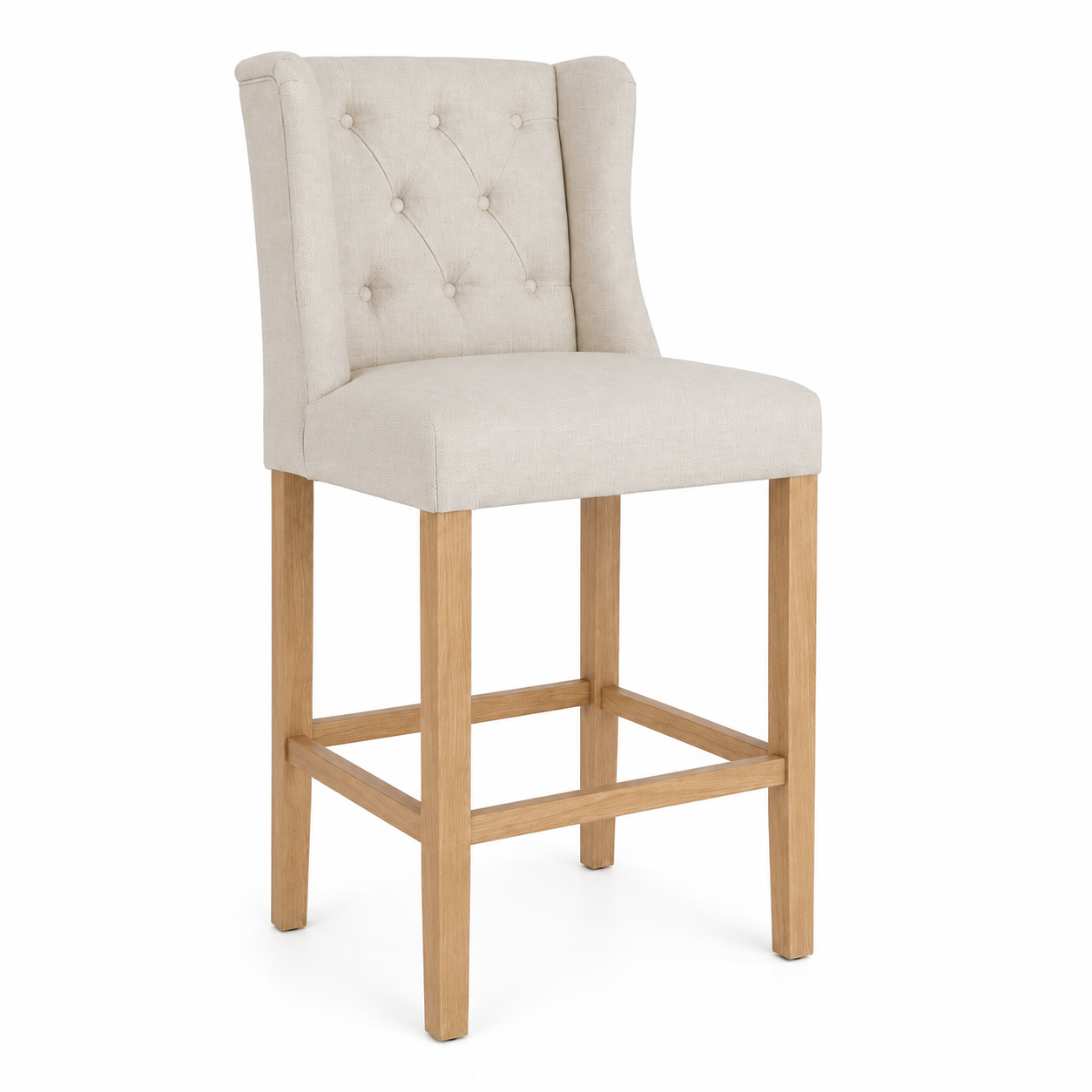 Bar Stool Hectori - Beige Fabric & Natural Oak Legs - 58 x 55 x 141 cm