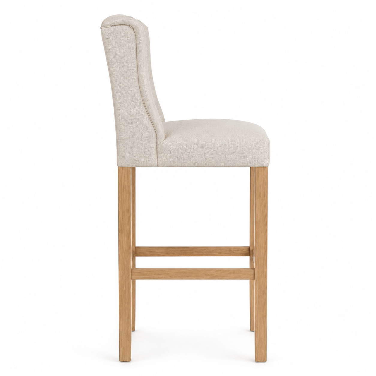 Bar Stool Hectori - Beige Fabric & Natural Oak Legs - 58 x 55 x 141 cm