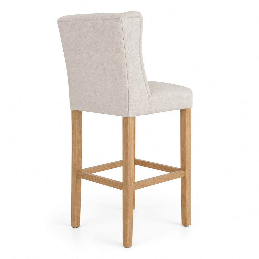 Bar Stool Hectori - Beige Fabric & Natural Oak Legs - 58 x 55 x 141 cm