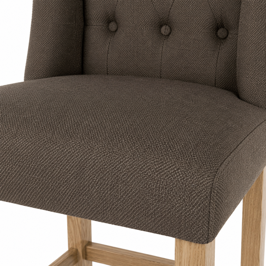 Bar Stool Hectori - Brwon Fabric & Natural Oak Legs - 58 x 55 x 141 cm
