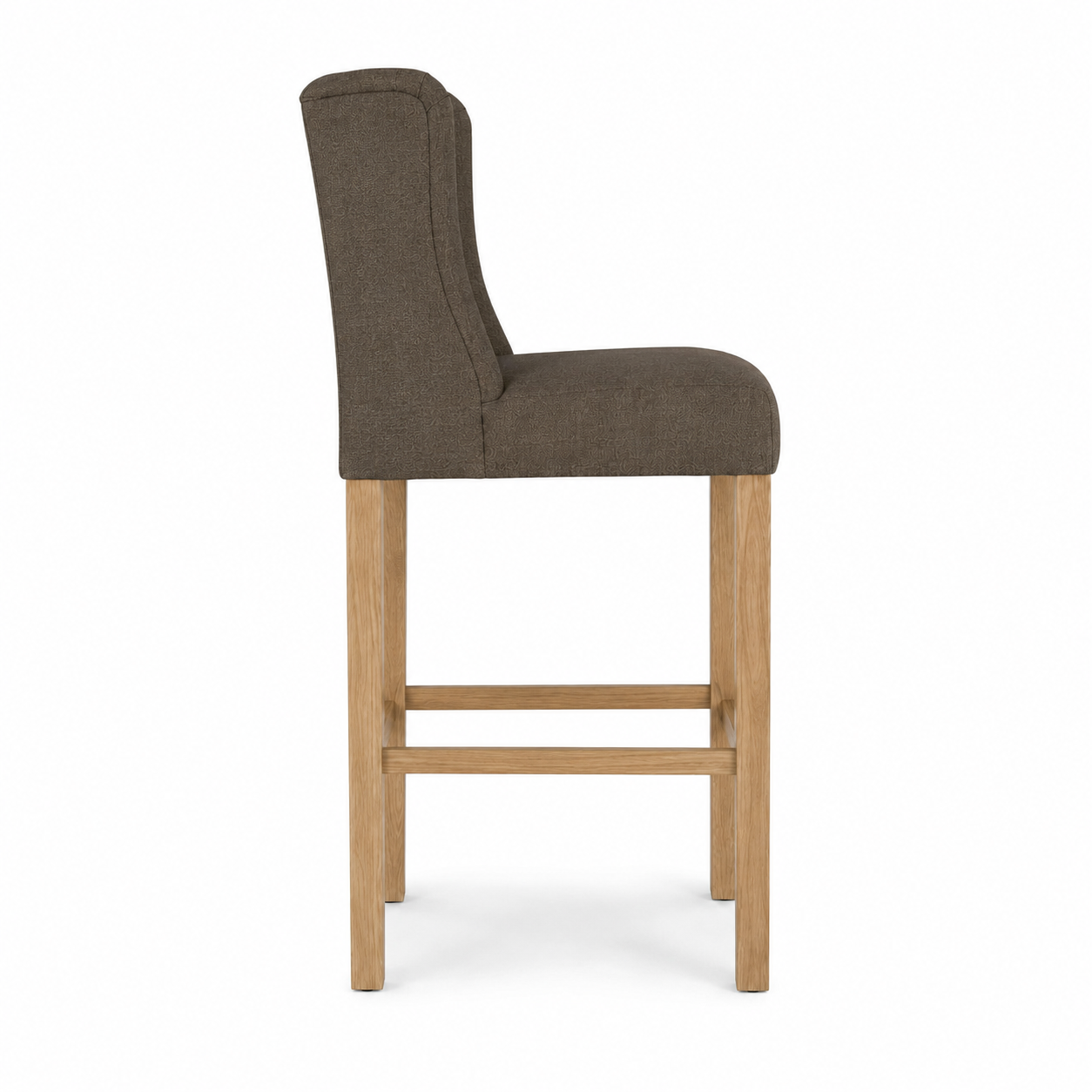 Bar Stool Hectori - Brwon Fabric & Natural Oak Legs - 58 x 55 x 141 cm