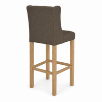 Bar Stool Hectori - Brwon Fabric & Natural Oak Legs - 58 x 55 x 141 cm