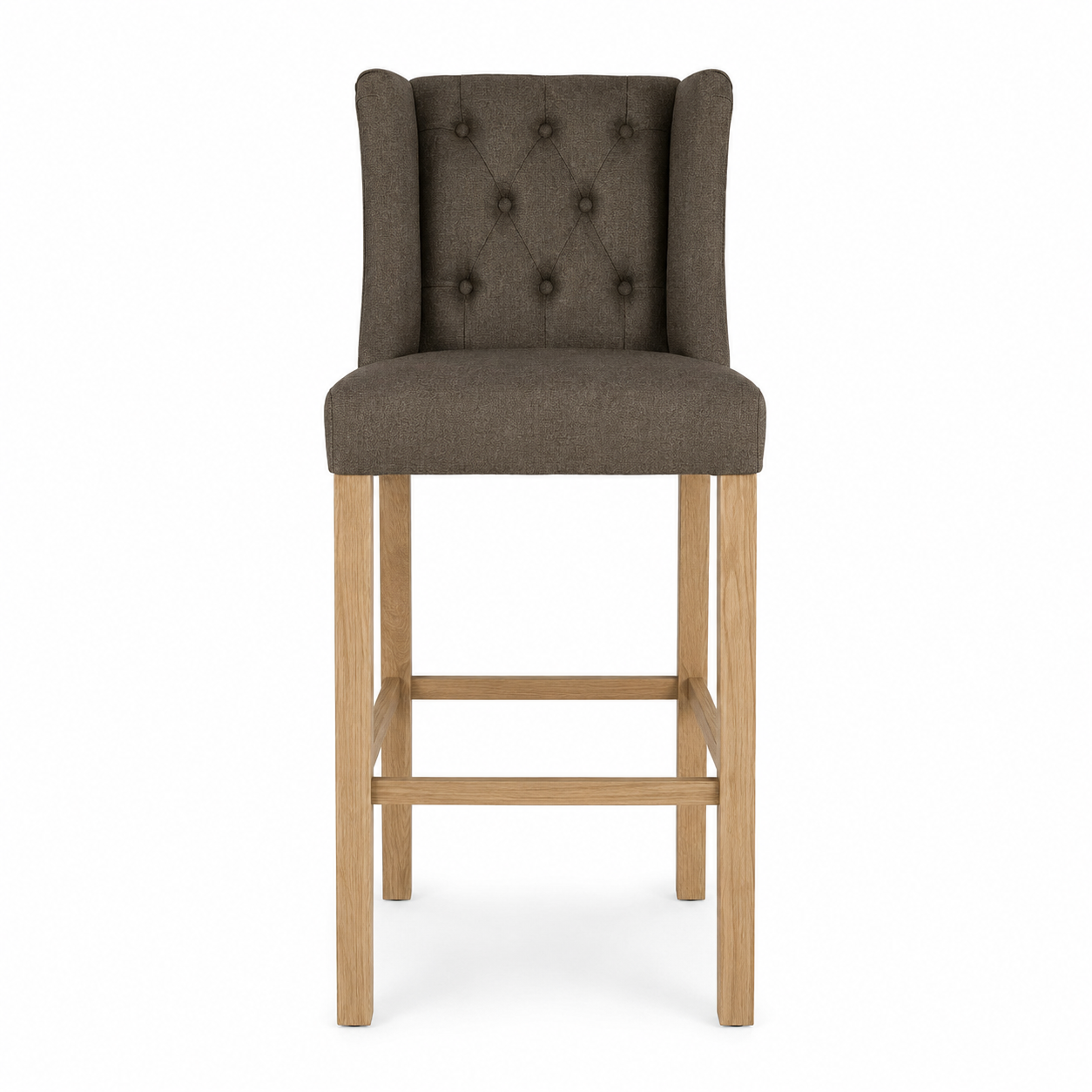 Bar Stool Hectori - Brwon Fabric & Natural Oak Legs - 58 x 55 x 141 cm