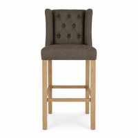 Bar Stool Hectori - Brwon Fabric & Natural Oak Legs - 58 x 55 x 141 cm