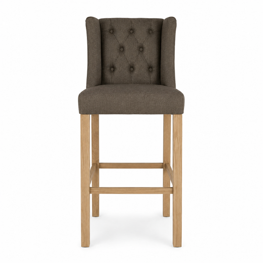 Barhocker Hectori - Brauner Stoff & Beine aus Natureiche - 58 x 55 x 141 cm