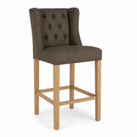 Bar Stool Hectori - Brwon Fabric & Natural Oak Legs - 58 x 55 x 141 cm