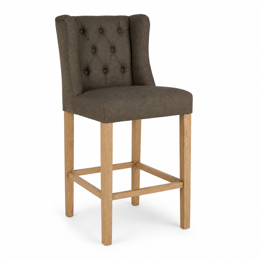 Barhocker Hectori - Brauner Stoff & Beine aus Natureiche - 58 x 55 x 141 cm