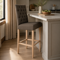 Bar Stool Mistral - Brown Fabric & Natural Oak Legs - 59 x 50 x 142 cm
