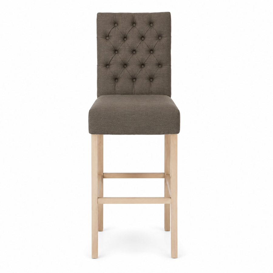 Bar Stool Mistral - Brown Fabric & Natural Oak Legs - 59 x 50 x 142 cm