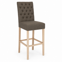 Bar Stool Mistral - Brown Fabric & Natural Oak Legs - 59 x 50 x 142 cm