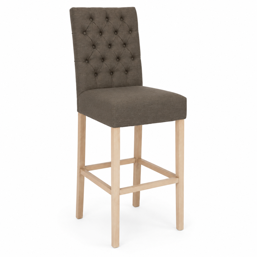 Bar Stool Mistral - Brown Fabric & Natural Oak Legs - 59 x 50 x 142 cm