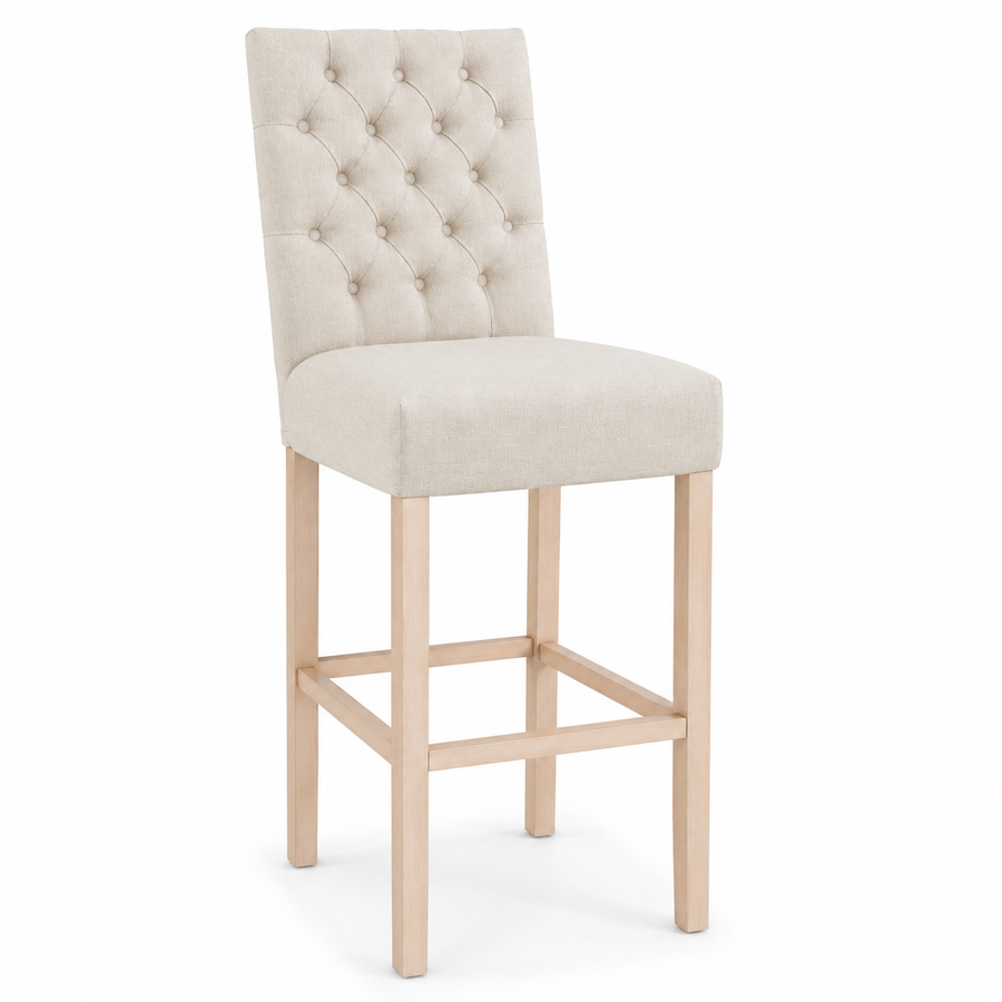 Bar Stool Mistral - Light Beige Fabric & Natural Oak Legs - 59 x 50 x 142 cm