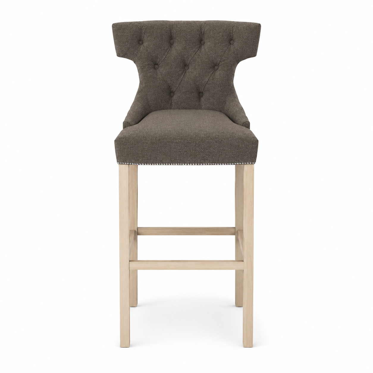 Bar Stool Montana - Brown Fabric & Natural Oak Legs - 60 x 61 x 159 cm