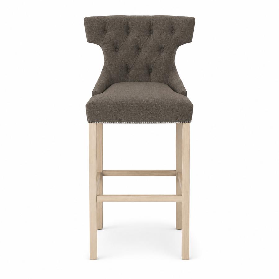 Bar Stool Montana - Brown Fabric & Natural Oak Legs - 60 x 61 x 159 cm