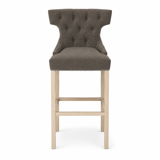 Barhocker Montana - Brauner Stoff & Beine aus Natureiche - 60 x 61 x 159 cm