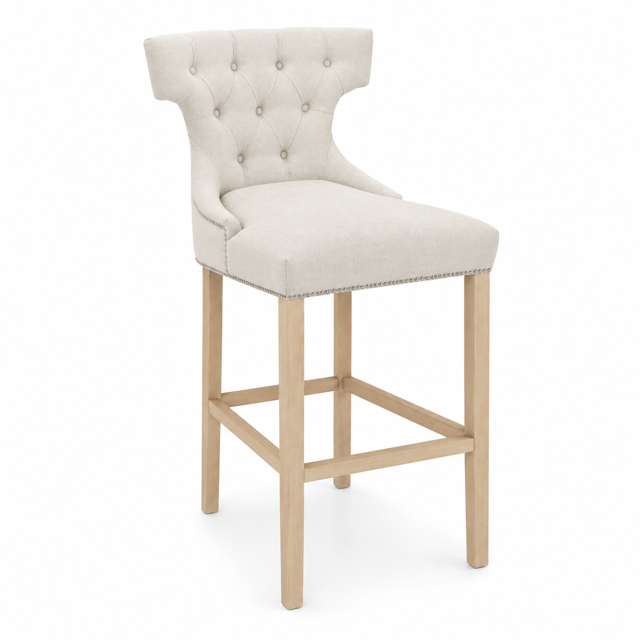 Bar Stool Montana - Light Beige Fabric & Natural Oak Legs - 60 x 61 x 159 cm