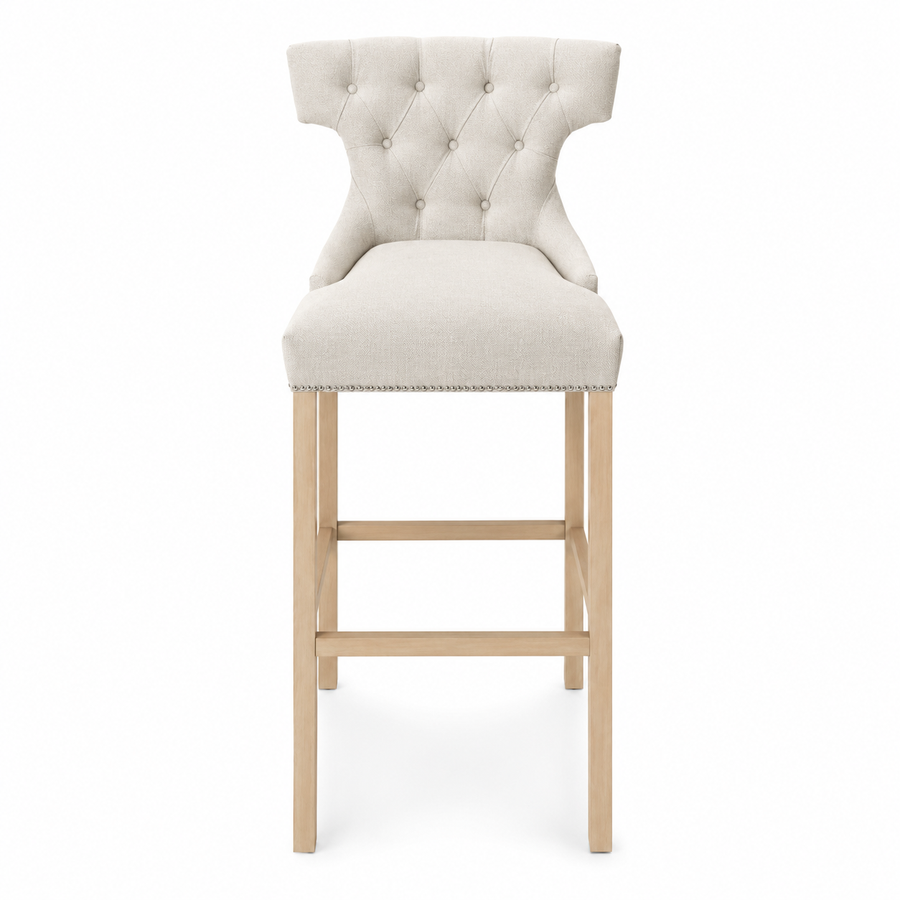 Bar Stool Montana - Light Beige Fabric & Natural Oak Legs - 60 x 61 x 159 cm
