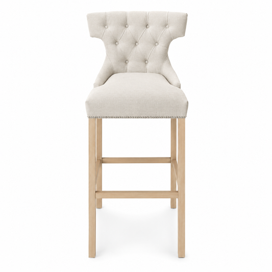 Barhocker Montana - Hellbeiger Stoff & Beine aus Natureiche - 60 x 61 x 159 cm