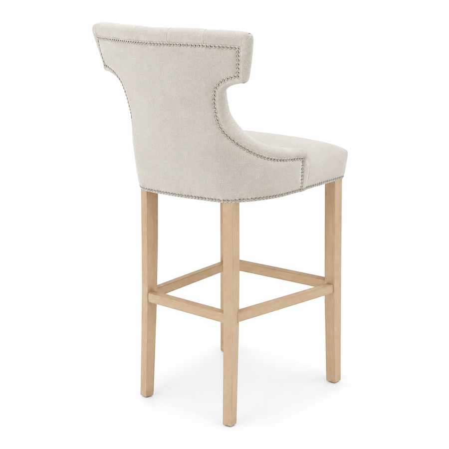 Bar Stool Montana - Light Beige Fabric & Natural Oak Legs - 60 x 61 x 159 cm