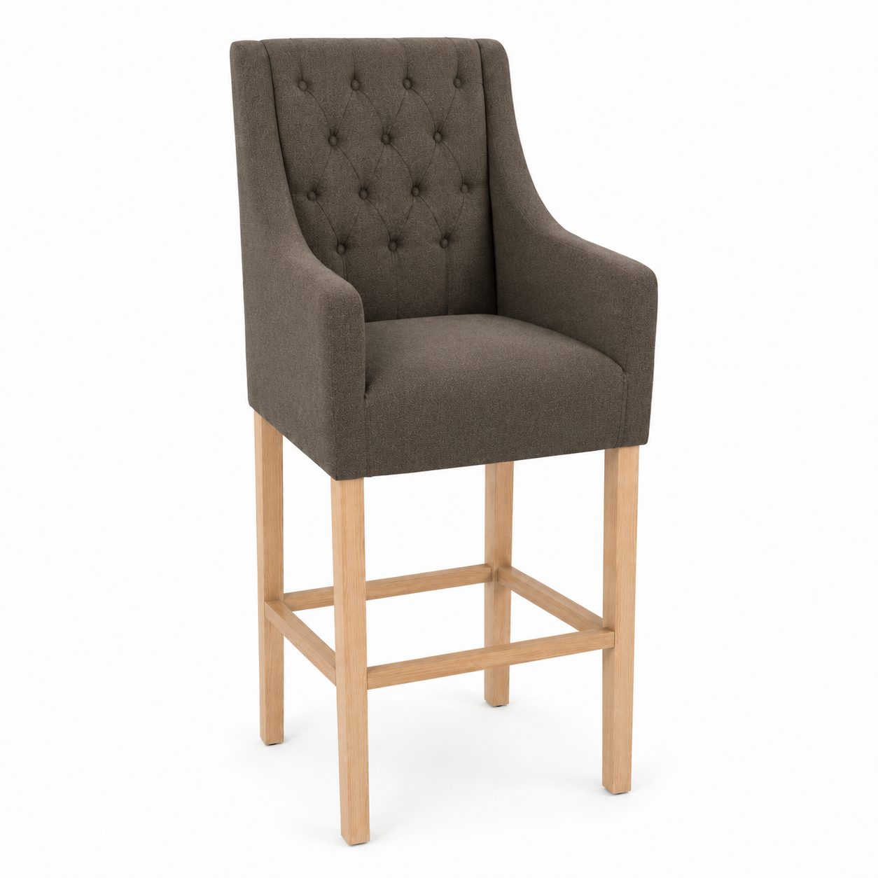 Bar Stool Orlando - Brown Fabric & Natural Oak Legs - 70 x 62 x 149 cm