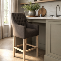 Bar Stool Orlando - Brown Fabric & Natural Oak Legs - 70 x 62 x 149 cm