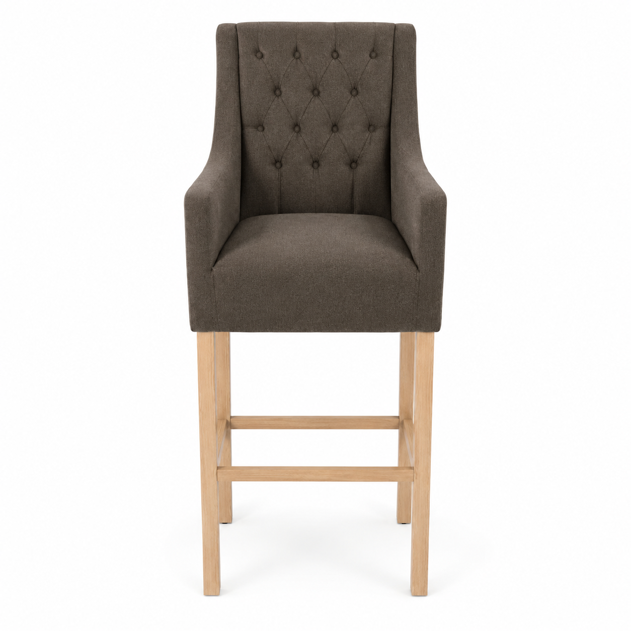 Bar Stool Orlando - Brown Fabric & Natural Oak Legs - 70 x 62 x 149 cm