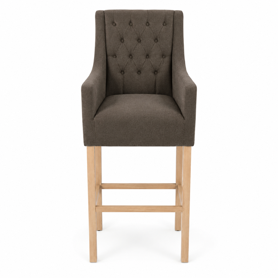 Bar Stool Orlando - Brown Fabric & Natural Oak Legs - 70 x 62 x 149 cm