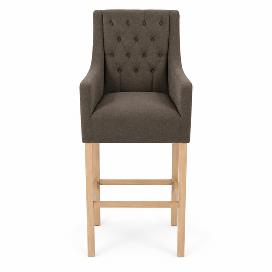 Barhocker Orlando - Brauner Stoff & Beine aus Natureiche - 70 x 62 x 149 cm
