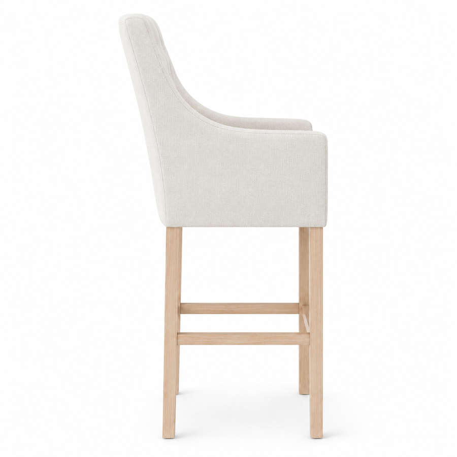 Bar Stool Orlando - Light Beige Fabric & Natural Oak Legs - 70 x 62 x 149 cm