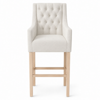 Bar Stool Orlando - Light Beige Fabric & Natural Oak Legs - 70 x 62 x 149 cm