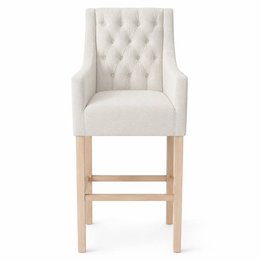 Bar Stool Orlando - Light Beige Fabric & Natural Oak Legs - 70 x 62 x 149 cm