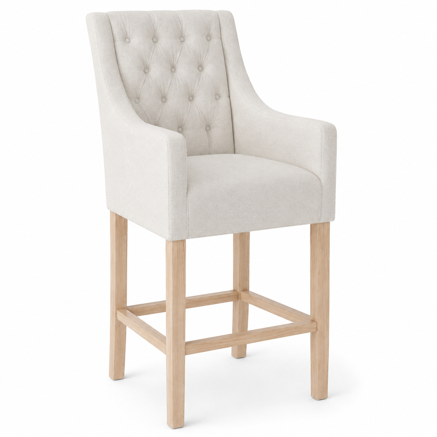 Bar Stool Orlando - Light Beige Fabric & Natural Oak Legs - 70 x 62 x 149 cm