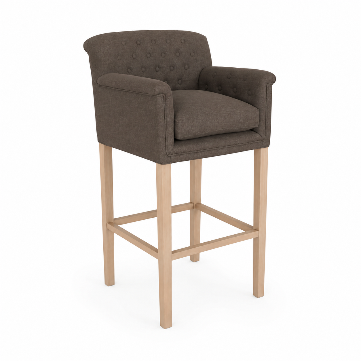 Bar Stool Theems - Brown Fabric & Natural Oak Legs - 65 x 67 x 124 cm