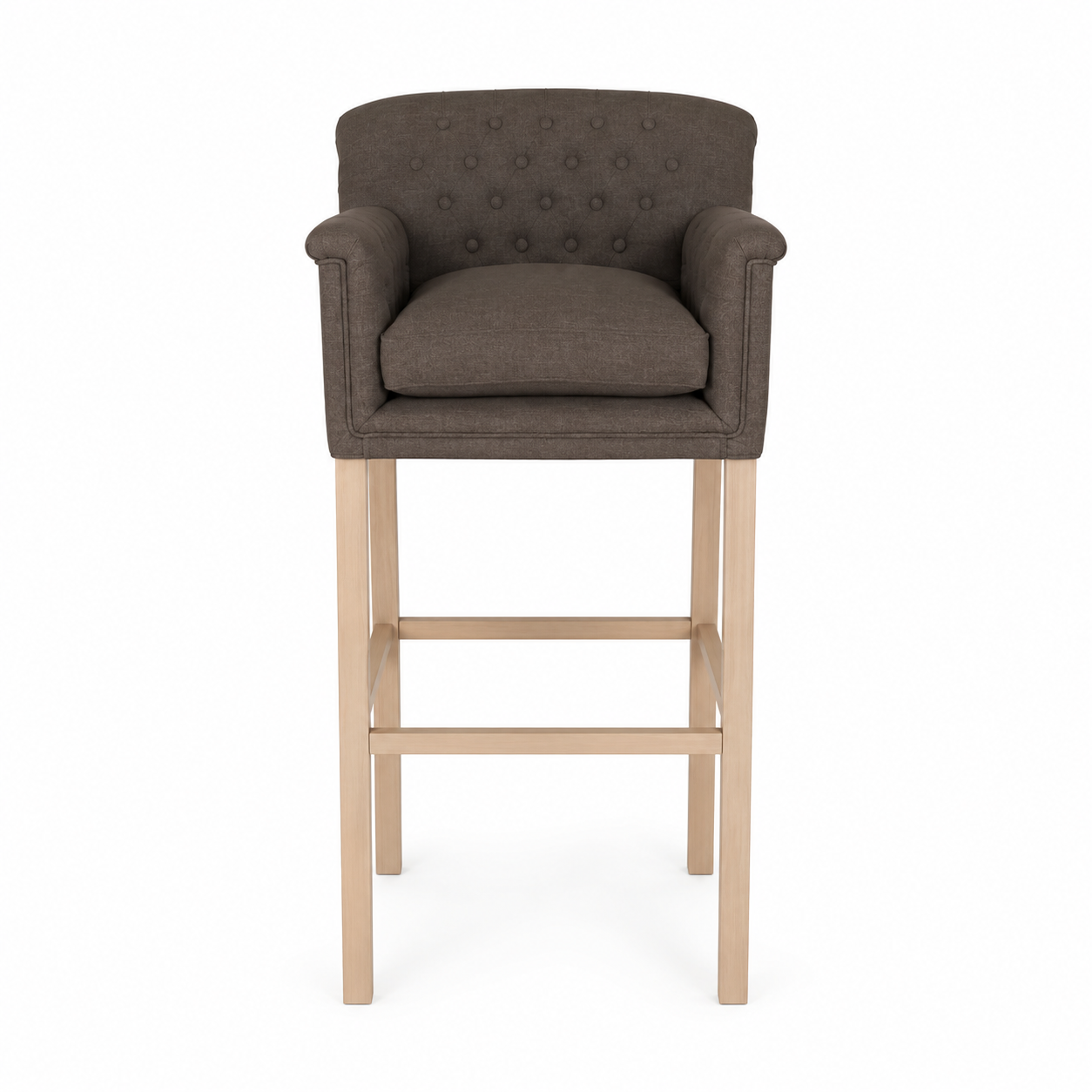 Bar Stool Theems - Brown Fabric & Natural Oak Legs - 65 x 67 x 124 cm