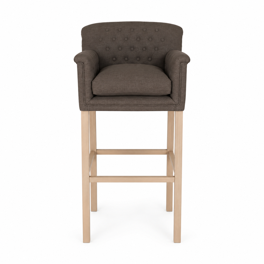 Bar Stool Theems - Brown Fabric & Natural Oak Legs - 65 x 67 x 124 cm