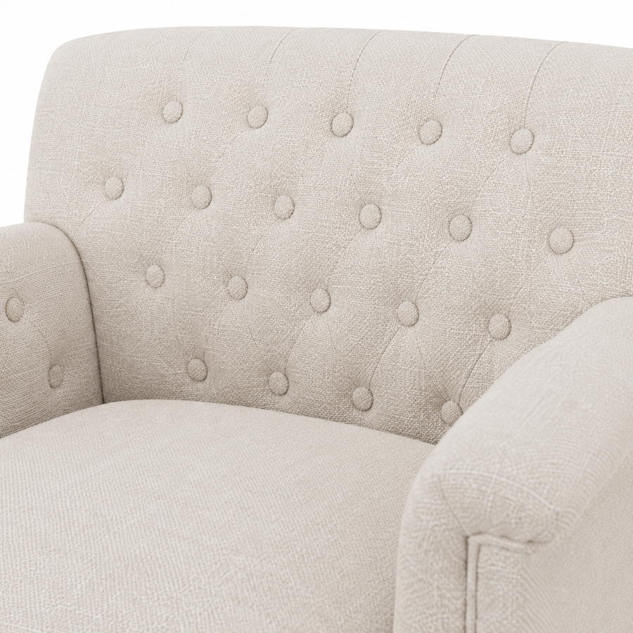 Bar Stool Theems - Light Beige Fabric & Natural Oak Legs - 65 x 67 x 124 cm