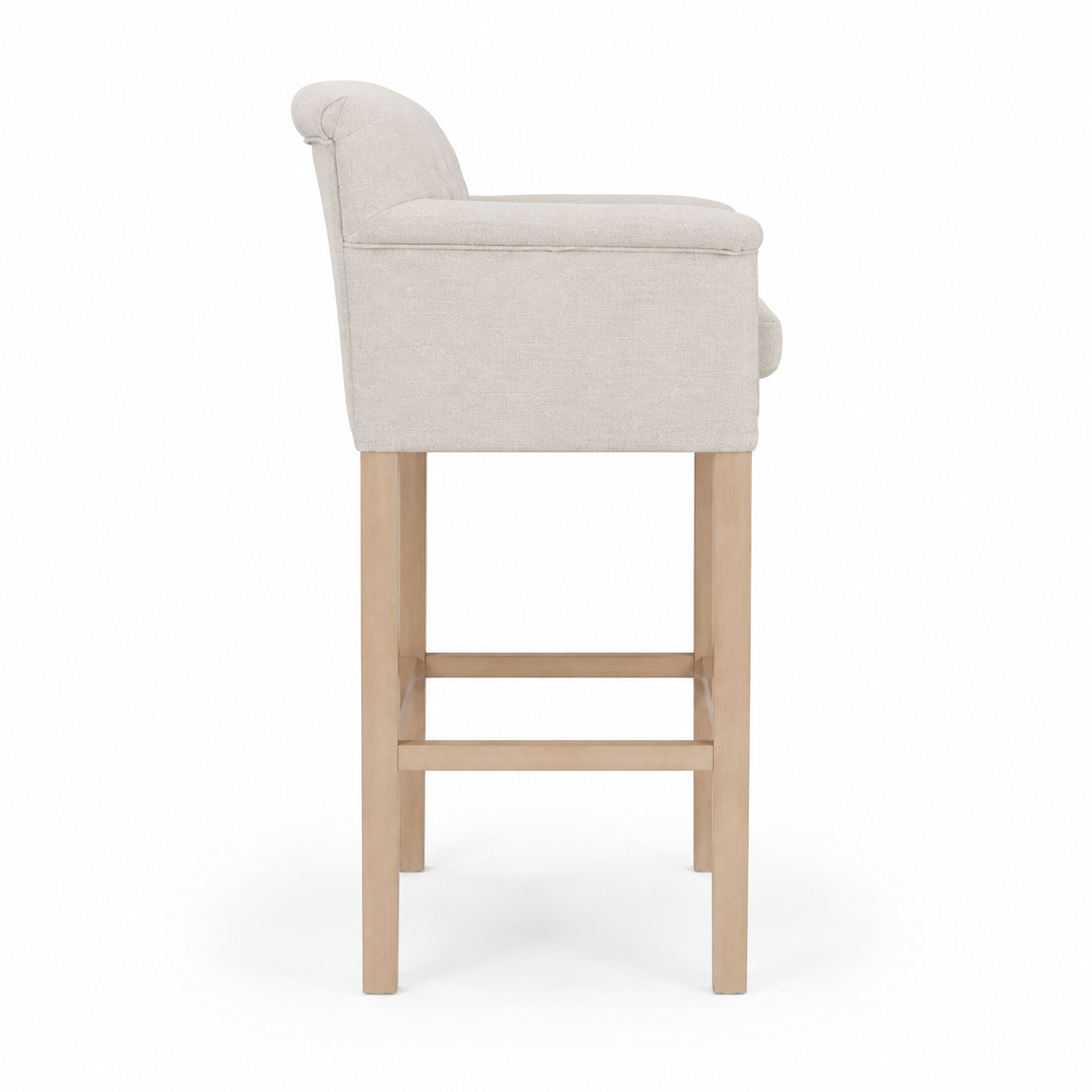 Bar Stool Theems - Light Beige Fabric & Natural Oak Legs - 65 x 67 x 124 cm