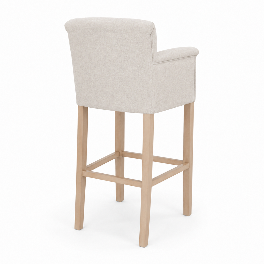 Bar Stool Theems - Light Beige Fabric & Natural Oak Legs - 65 x 67 x 124 cm