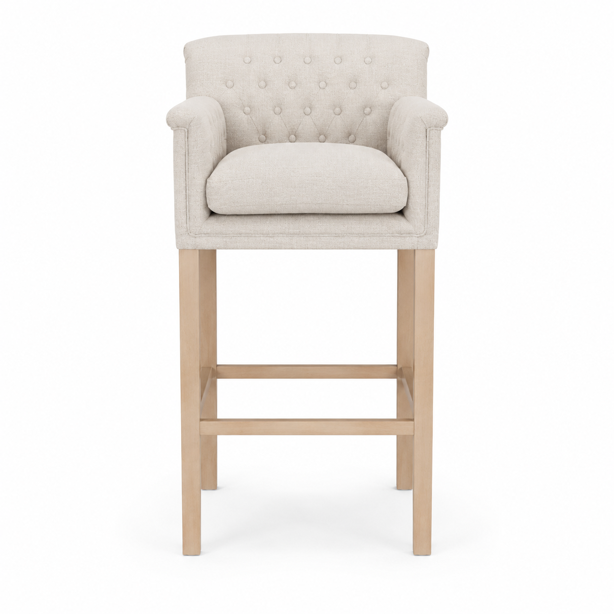 Bar Stool Theems - Light Beige Fabric & Natural Oak Legs - 65 x 67 x 124 cm