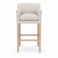 Bar Stool Theems - Light Beige Fabric & Natural Oak Legs - 65 x 67 x 124 cm