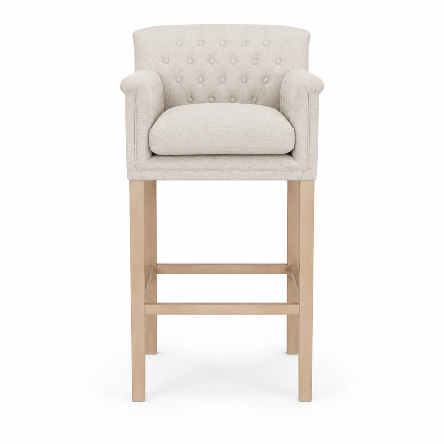 Bar Stool Theems - Light Beige Fabric & Natural Oak Legs - 65 x 67 x 124 cm