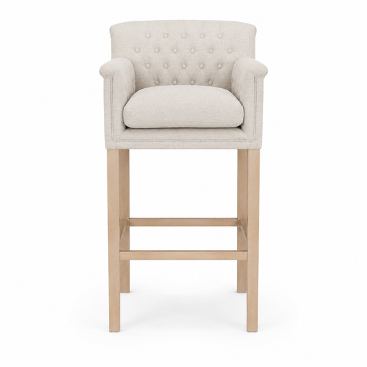 Barhocker Theems - Hellbeiger Stoff & Beine aus Natureiche - 65 x 67 x 124 cm