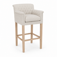 Bar Stool Theems - Light Beige Fabric & Natural Oak Legs - 65 x 67 x 124 cm
