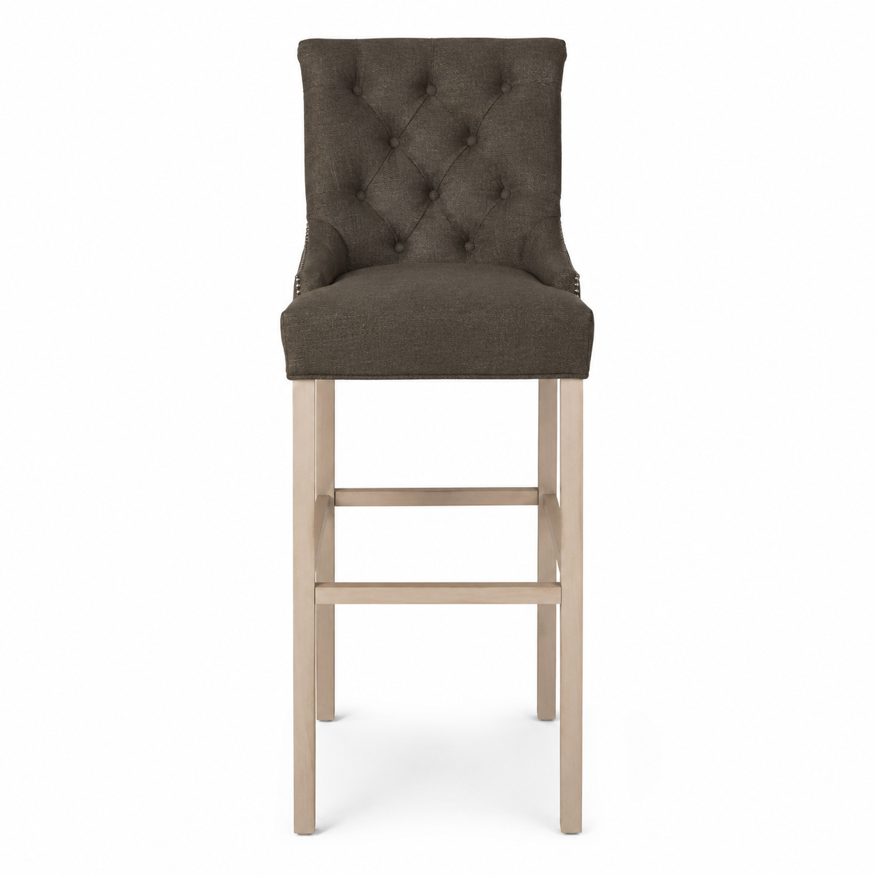Bar Stool Verona - Brown Fabric & Natural Oak Legs - 60 x 59 x 131 cm
