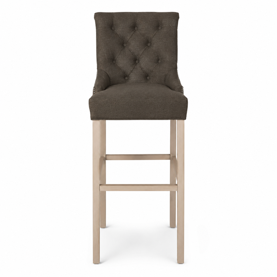 Bar Stool Verona - Brown Fabric & Natural Oak Legs - 60 x 59 x 131 cm