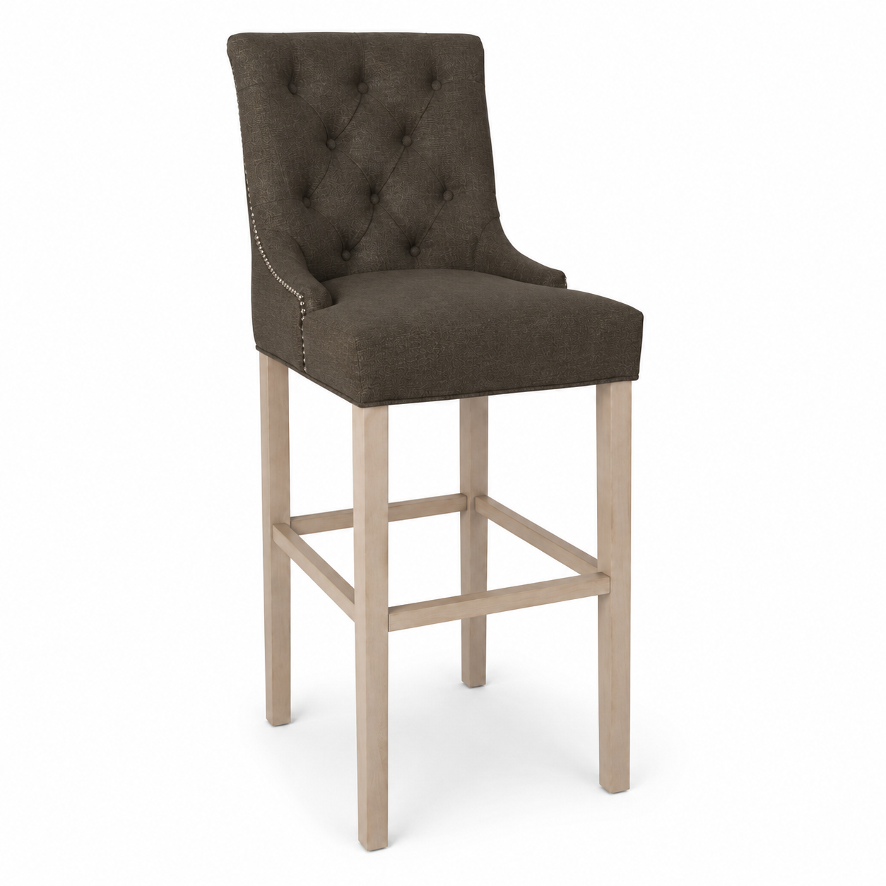 Bar Stool Verona - Brown Fabric & Natural Oak Legs - 60 x 59 x 131 cm