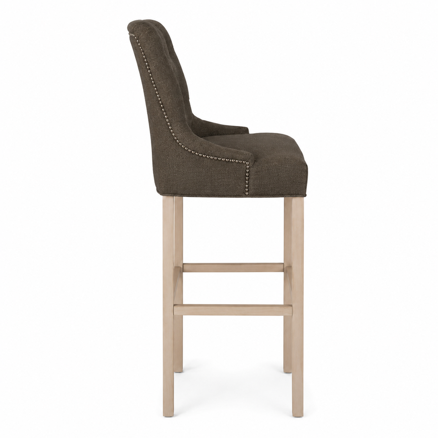 Bar Stool Verona - Brown Fabric & Natural Oak Legs - 60 x 59 x 131 cm
