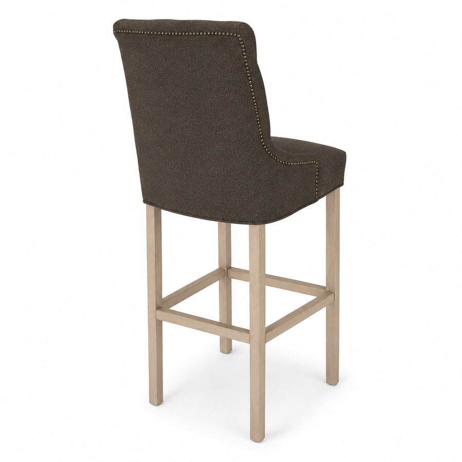 Bar Stool Verona - Brown Fabric & Natural Oak Legs - 60 x 59 x 131 cm