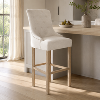 Bar Stool Verona - Light Beige Fabric & Natural Oak Legs - 60 x 59 x 131 cm